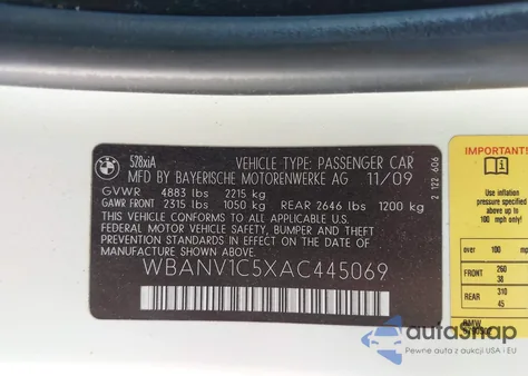 2010 BMW 528I xDrive from USA, damaged, VIN WBANV1C5XAC445069